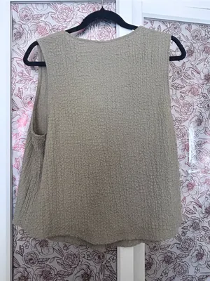 a new day Khaki Sleeveless Button-Front Crinkle Tank thumbnail 2