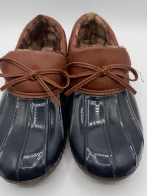 Jessica Carlyle Helene Duck Rain Clogs Plaid Lined Women’s 10 Navy Brown thumbnail 2