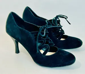 Franco Sarto Black Suede Lace-Up Heels, Round Toe, 3” Heels, size 8 thumbnail 1