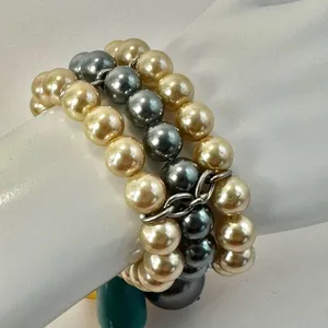 Triple strand faux pearl cluster beaded bracelet thumbnail 5