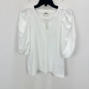 J.Crew Madewell Puff Sleeve Tee Shirt Cotton Top Relaxed Minimalist Eyelet White M NWT thumbnail 5