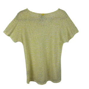 Pure Essence Yellow White Striped Short Sleeve‎ Lightweight Round Neck Blouse S thumbnail 2
