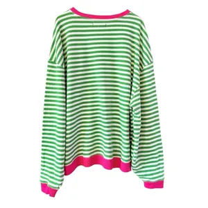 FREE PEOPLE Classic Striped Oversized Crewneck Pink Clover Combo Size M thumbnail 8
