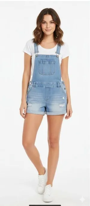 Wax Jean Blue Denim Overall Shorts Medium thumbnail 1