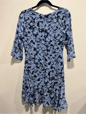 Lulus Lalaine Dusty Blue Black Floral Ruched Asymmetrical Mini Dress S DDSW695 thumbnail 2