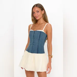 Show Me Your Mumu Tiffany Skort Mini Dress size XL denim cream voile nwot thumbnail 6