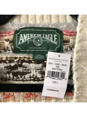 American Eagle Womens Soft & Cozy Fair Isle Button-Up Cardigan Cropped Ivory L thumbnail 3