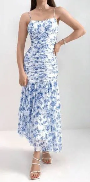 SheIn Blue and White Floral Maxi Dress thumbnail 1