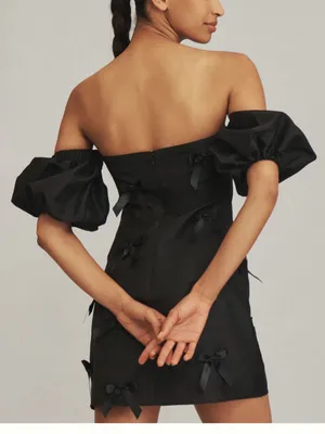 HUTCH by Anthropologie Bow Off The Shoulder Mini Dress in Black thumbnail 3