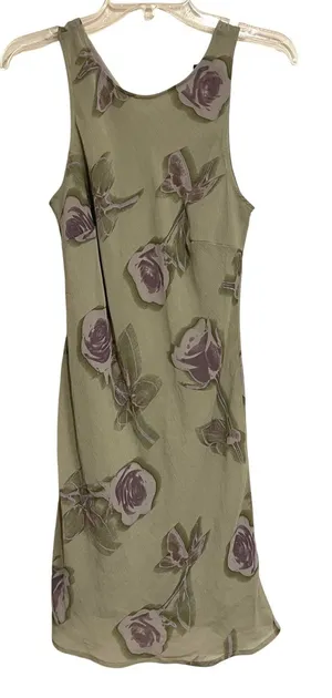Wild Fable Dress Sleeveless Tank‎ Green Purple Floral Chiffon High Neck Small thumbnail 1