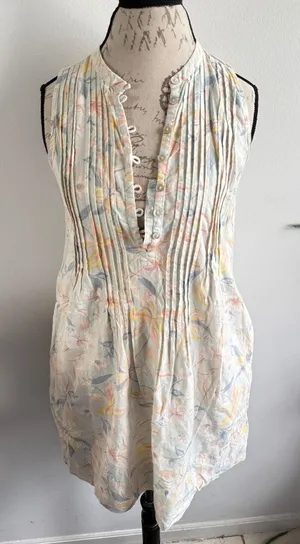 Faherty Isha Mini Dress Sky Coastal Floral Hemp Tencel Blend‎ Pockets size xs thumbnail 1