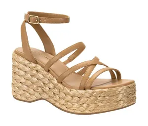 NEW Sun + Stone Finnickk Faux Leather Wedge Sandals 10018626200 Tan Brown 9M thumbnail 1