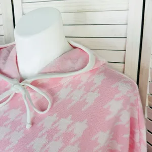 Crown & Ivy Houndstooth‎ Hooded Long Sleeve Poncho Sweater Pink White Large thumbnail 5
