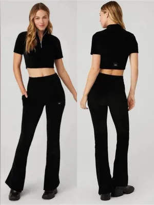 Alo Yoga Micro Corduroy Winter Break Set Mock Neck Quarter Zip & Pants ❤️🎀 thumbnail 3