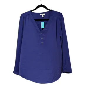 Maurices Womens Blue Pintuck V-Neck Long Sleeve Blouse Top Size L NWT thumbnail 2