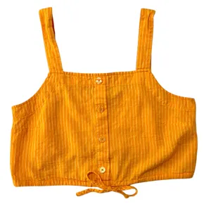 A New Day (M) Striped Button Detail Linen Blend Front Tie Crop Top Tank Shirt thumbnail 8