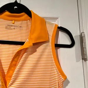 Nike Dri Fit Gold Size XS Sleeveless V Neck Collared Athletic Top Orange Stripes thumbnail 5