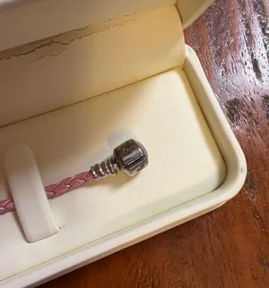 Pandora Pink Braided Leather Bracelet Sterling Silver Barrel Clasp with Box thumbnail 1