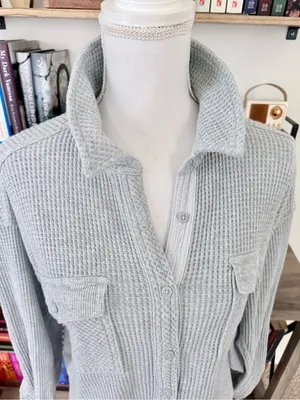 Aerie Waffle Button Down Shirt thumbnail 3