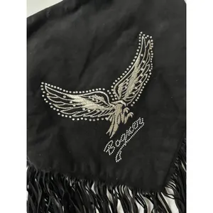 Bogner Scarf Neck Warmer Suede Black Eagle Rhinestone Fringe Western OS thumbnail 4