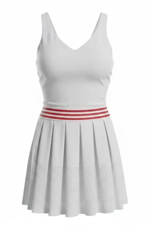 Avia Womens Tennis Dress L 12-14 White Red Striped Pleated Mini Skort thumbnail 1