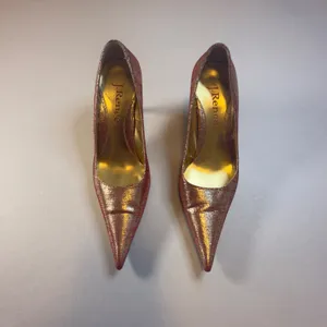 J. Renee Bolero Pumps 7.5 Womens Gold Red Metallic Snakeskin Pointed Toe Heels thumbnail 2