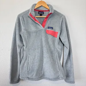 Patagonia Re-Tool Fleece 1/4 Snap-T Pullover‎ Gray Aurea Pink Trim Medium thumbnail 7