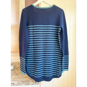 Tory Burch Wool Cashmere Blend Tunic Sweater XS Navy Stripe Pockets 50123142 thumbnail 7