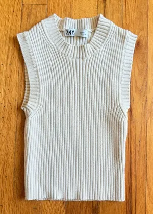 ZARA Sleeveless Ribbed Sweater Off White‎ Cream size Small thumbnail 1