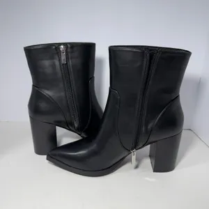 Womens Black Faux Leather Pointed Toe Block Heel‎ Ankle Boots Sz 9 Zipper Bootie thumbnail 7