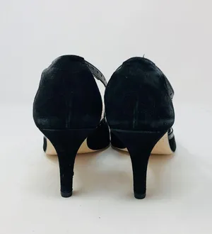 Black suede peep toe heels, made in Italy thumbnail 5