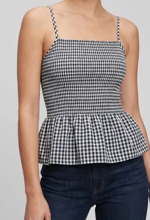 ANGIE Gingham Romantic Summer Cotton Smocked Peplum Tank Top size medium thumbnail 1