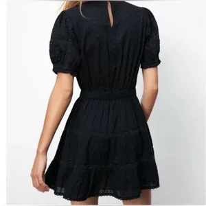 Zara Gothic Swiss Dot Black Puff Sleeve Mini Dress Medium thumbnail 2