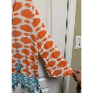 Ruby Rd. Petite Orange Ikat Tassel Tunic Top Women's PXL Boho Rayon Blend Size undefined thumbnail 7