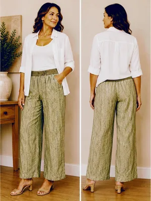 Jones New York Collection‎ Women's Olive Green Linen Wide Leg Pants Size 16 thumbnail 2