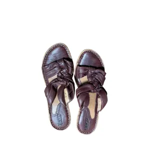 BORN Women's Brown Leather Knotted‎ Wedge Mules Sandals Size 8 39 Cork thumbnail 2