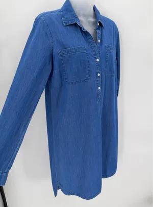 Old Navy Dress Women’s M TALL Blue Chambray Shirt Dress Long Sleeves Western thumbnail 2