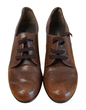 Moretti Brown Leather Lace Up Heeled Oxfords Women Size 39 9 8.5 Brogue Wingtip thumbnail 1