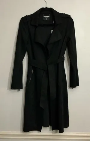 T Tahari Black Faux Leather Belted Trench Coat XS thumbnail 1