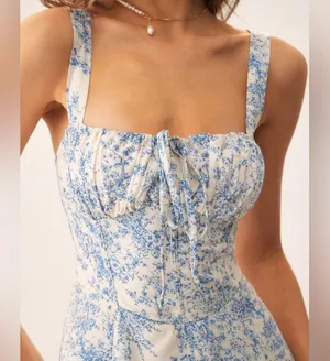 Rihoas Blue Floral Ruched Slip Corset Mini Dress thumbnail 2