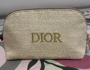 Christian Dior Gold Metallic Embroidered Novelty Cosmetic Pouch thumbnail 1