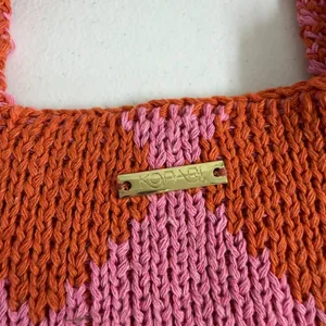 Kopari Knitted Argyle Shoulder Bag pink orange woven slouchy hobo handbag purse thumbnail 2
