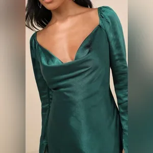 NEW Lulus Sensational Fate Emerald Green Satin Cowl Neck Mini Dress Sz Small thumbnail 8