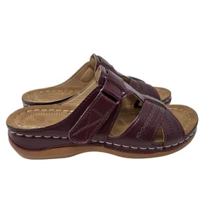 Orthopedic Faux Leather Burgundy Slip On Wedge Sandals Comfort Shoes Size 39 thumbnail 5
