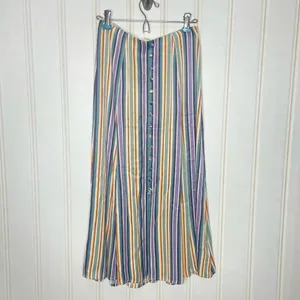 Maeve Anthropologie Freya Satin Multi Stripe Button Front Midi Skirt Xs/0 349 thumbnail 8