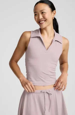 Beyond Yoga Pink Sleeveless Collared V Neck Tank Top XS Stretch Athleisure thumbnail 1