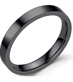 Ladies 3mm Stackable Stainless Steel High Polished Black Wedding Band Size 7 thumbnail 1