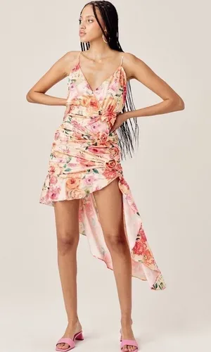 For Love & Lemons Versilla Floral Satin Hi-Lo Dress XS NWT‎ thumbnail 1