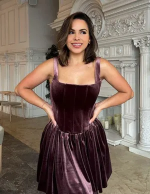Zara Dress mini corset Velvet in Rich Purple Wedding party coctail thumbnail 1