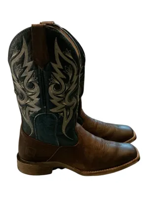 Noble Outfitters Women's All-Around Square Toe Western Boots Teal Blue Brown Leather Size 7.5R VP thumbnail 1